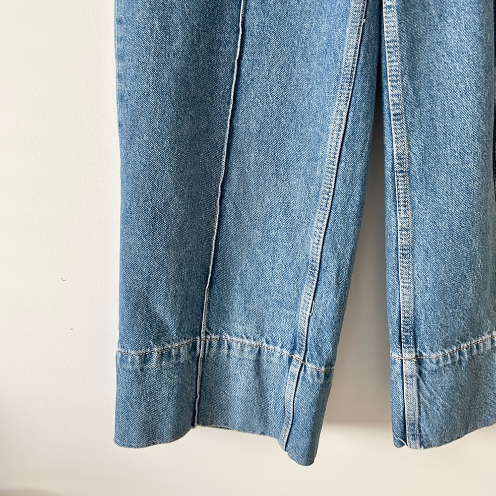 Zara Wide Leg Cropped Blue Denim Jeans - Picture 4 of 5